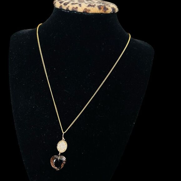 Brown Crystal heart pendant gold plated plus matching necklace - Picture 1 of 6